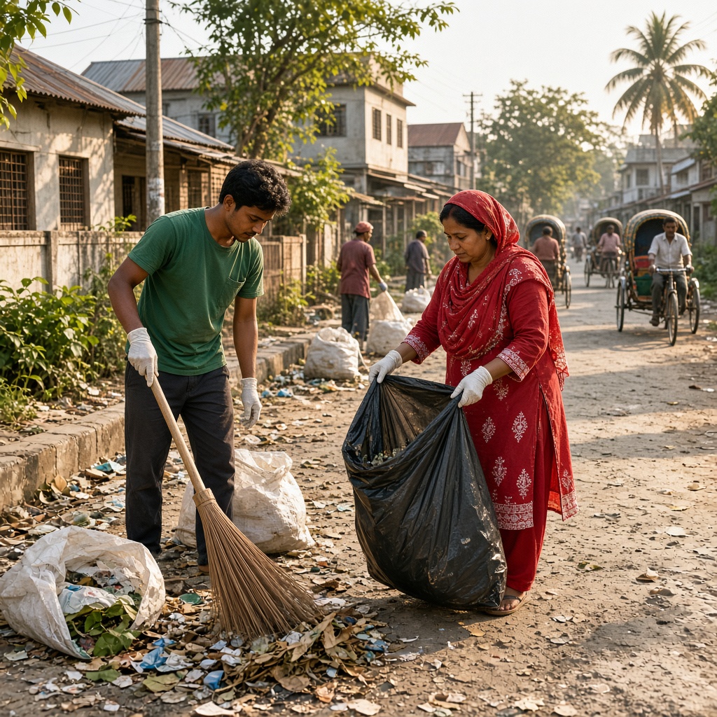 Neighbourhood road cleaning in Khulna